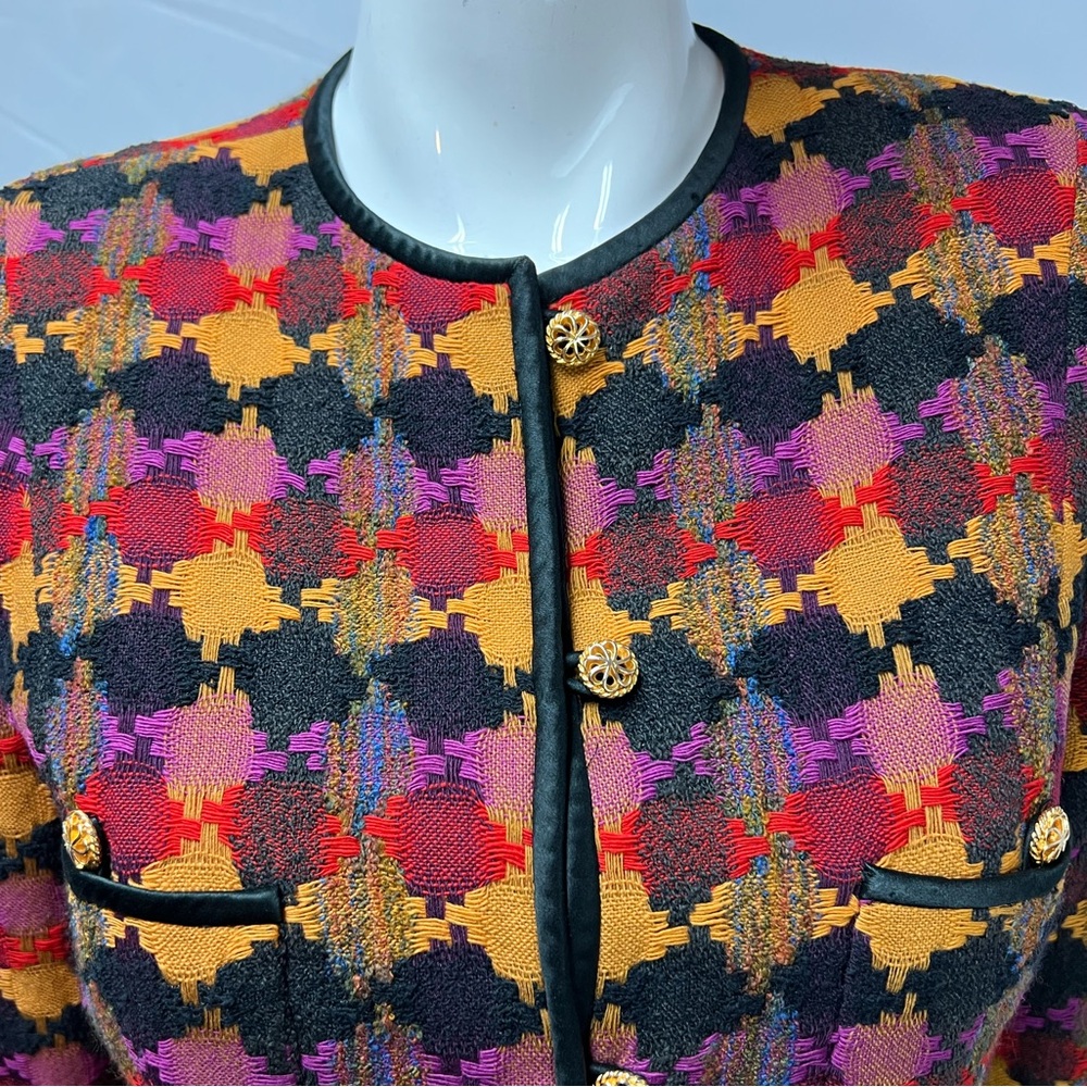 Vintage Carlisle Women’s 6 Wool Silk Geometric Woven Blazer Jacket Coat - Picture 2 of 12